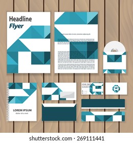 Creative blue geometric corporate identity. Trendy business concept with logo design template. Vector illustration.