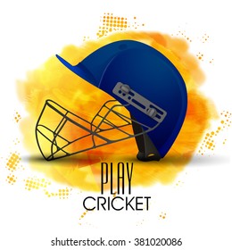 Creative blue helmet on shiny abstract background for Cricket Sports concept.