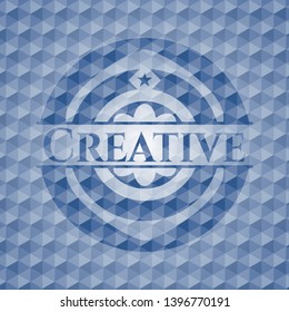 Creative blue hexagon badge. Vector Illustration. Detailed.