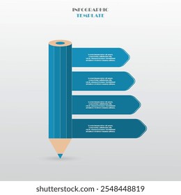 Modelo infográfico azul criativo com 4 etapas, opções, partes ou processos. Conceito de lápis.