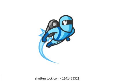 Creative Blue Jetpack Logo Symbol Vector Design Illustration