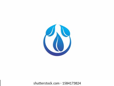 Creative blue leaf logo design template with circle concept