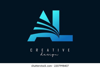 Letra azul creativa logotipo AL A L con líneas principales y diseño de concepto de carreteras. Cartas con diseño geométrico. Ilustración vectorial con letras y líneas y cortes creativos.