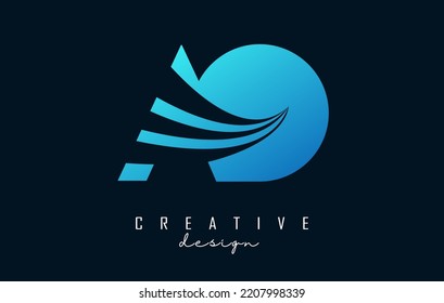 Creative blue letter AO A O logo with leading lines and road concept design. Letters with geometric design. Vector Illustration with letter and creative cuts and lines.