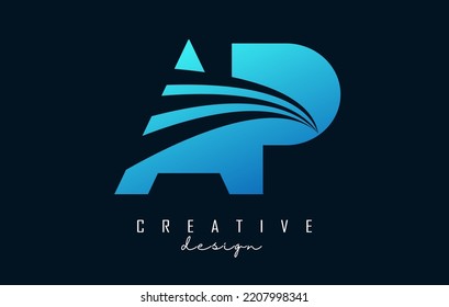 Creative blue letter Ap A p logo with leading lines and road concept design. Letters with geometric design. Vector Illustration with letter and creative cuts and lines.