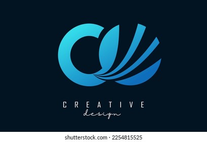 Creative blue letter Co c o logo with leading lines and road concept design. Letters with geometric design. Vector Illustration with letter and creative cuts and lines.