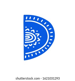 Creative blue letter D with folk motives - scandinavian. Vector illustration