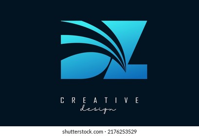 Creative blue letter DZ d z logo with leading lines and road concept design. Letters with geometric design. Vector Illustration with letter and creative cuts and lines.