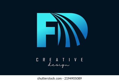 Letra azul creativa logotipo Fd f d con líneas principales y diseño de concepto de carreteras. Cartas con diseño geométrico. Ilustración vectorial con letra y cortes creativos.