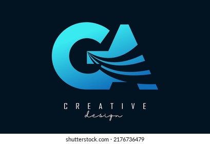 Creative blue letter GA g a logo with leading lines and road concept design. Letters with geometric design. Vector Illustration with letter and cuts.