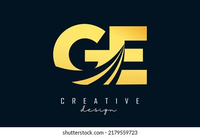 Creative blue letter GE g e logo with leading lines and road concept design. Letters with geometric design. Vector Illustration with letter and cuts.