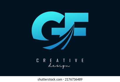 Letra azul creativa logotipo GF g f con líneas principales y diseño de concepto de carretera. Cartas con diseño geométrico. Ilustración vectorial con letras y cortes.