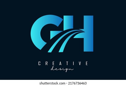 Creative blue letter GH g h logo with leading lines and road concept design. Letters with geometric design. Vector Illustration with letter and cuts.