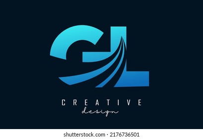 Creative blue letter GL g L logo with leading lines and road concept design. Letters with geometric design. Vector Illustration with letter and cuts.