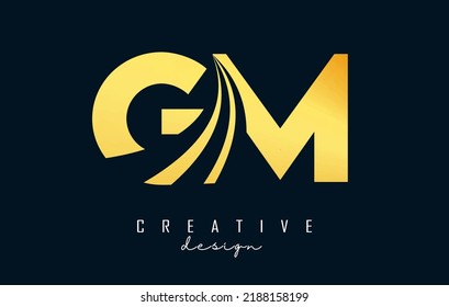 Creative blue letter GM g M logo with leading lines and road concept design. Letters with geometric design. Vector Illustration with letter and cuts.