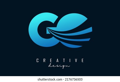 Creative blue letter Go g o logo with leading lines and road concept design. Letters with geometric design. Vector Illustration with letter and cuts.