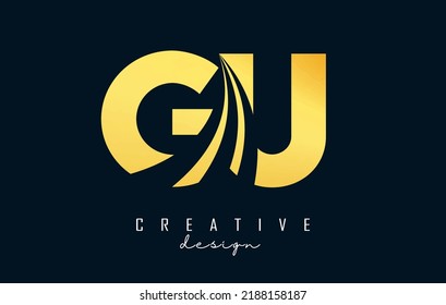 Creative blue letter GU g u logo with leading lines and road concept design. Letters with geometric design. Vector Illustration with letter and cuts.