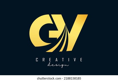 Leyenda azul creativa Logo de GV g v con líneas líderes y diseño de concepto de carreteras. Cartas con diseño geométrico. Ilustración vectorial con letras y cortes.