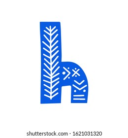 Creative blue letter H with folk motives - scandinavian. Vector illustration