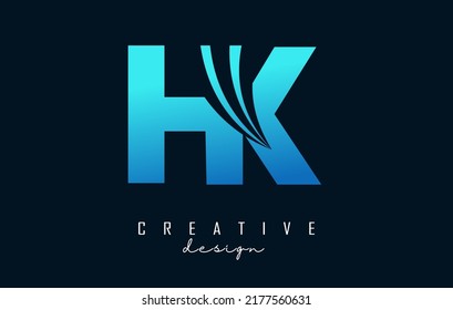 Creative blue letter HK h k logo with leading lines and road concept design. Letters with geometric design. Vector Illustration with letter and cuts.