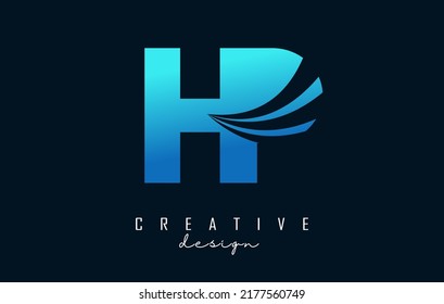 Creative blue letter HP h P logo with leading lines and road concept design. Letters with geometric design. Vector Illustration with letter and cuts.