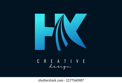 Creative blue letter HX h x logo with leading lines and road concept design. Letters with geometric design. Vector Illustration with letter and cuts.