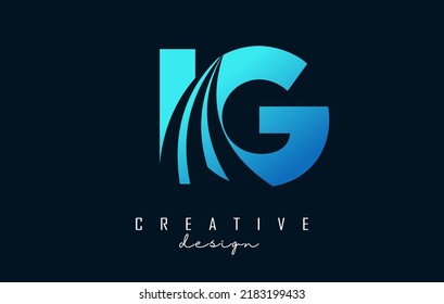 Creative blue letter IG i g logo and leading lines   road concept design  Letters and geometric design  Vector Illustration and letter   creative cuts 
