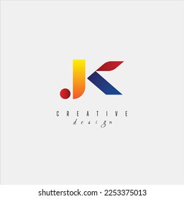 Creative blue letter JK J K logo with leading lines and road concept design Letters with geometric design