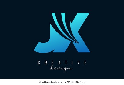 Creative blue letter JX J x logo with leading lines and road concept design. Letters with geometric design. Vector Illustration with letter and creative cuts and lines.