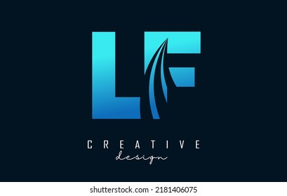 Letras azul creativa LF l f logo con líneas líderes y diseño de concepto de carreteras. Cartas con diseño geométrico. Ilustración vectorial con letra y cortes creativos.