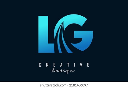 Creative blue letter Lg l g logo with leading lines and road concept design. Letters with geometric design. Vector Illustration with letter and creative cuts.