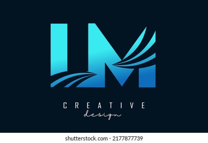 Creative blue letter LM l m logo with leading lines and road concept design. Letters with geometric design. Vector Illustration with letter and creative cuts and lines.