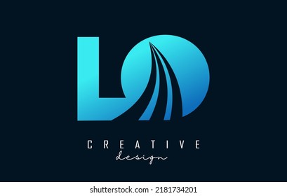 Creative blue letter LO l o logo with leading lines and road concept design. Letters with geometric design. Vector Illustration with letter and creative cuts.