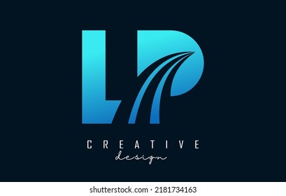 Creative blue letter LP l p logo with leading lines and road concept design. Letters with geometric design. Vector Illustration with letter and creative cuts.