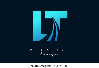 Creative blue letter LT l t logo with leading lines and road concept design. Letters with geometric design. Vector Illustration with letter and creative cuts.