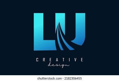 Creative blue letter LU l u logo with leading lines and road concept design. Letters with geometric design. Vector Illustration with letter and creative cuts.