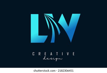 Creative blue letter LW l w logo with leading lines and road concept design. Letters with geometric design. Vector Illustration with letter and creative cuts.