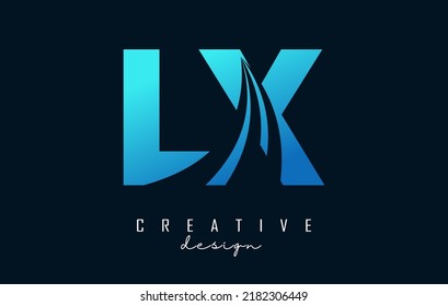 Creative blue letter LX l x logo with leading lines and road concept design. Letters with geometric design. Vector Illustration with letter and creative cuts.