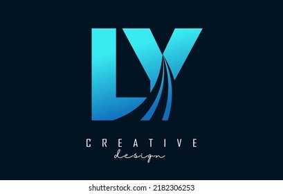 Creative blue letter Ly l y logo with leading lines and road concept design. Letters with geometric design. Vector Illustration with letter and creative cuts.