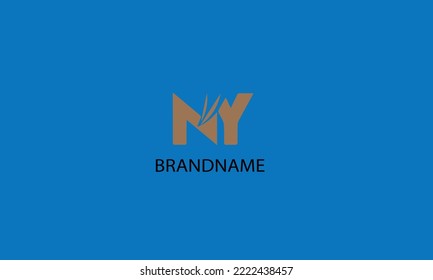 Creative blue letter NY n y logo with leading lines and road concept design. Letters with geometric design. Vector Illustration with letter and creative cuts.