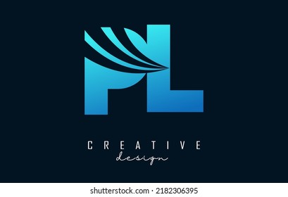 Creative blue letter PL p l logo with leading lines and road concept design. Letters with geometric design. Vector Illustration with letter and creative cuts.