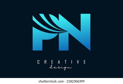 Creative blue letter Pn p n logo with leading lines and road concept design. Letters with geometric design. Vector Illustration with letter and creative cuts.