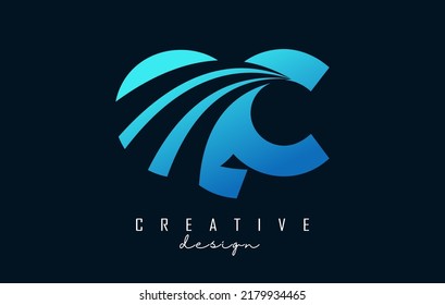 Creative blue letter Qc q c logo with leading lines and road concept design. Letters with geometric design. Vector Illustration with letter and creative cuts.