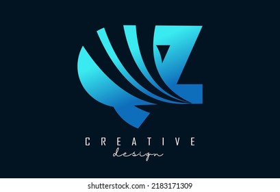 Logo de la letra azul creativa QZ q z con líneas principales y diseño de concepto de carreteras. Cartas con diseño geométrico. Ilustración vectorial con letra y cortes creativos.