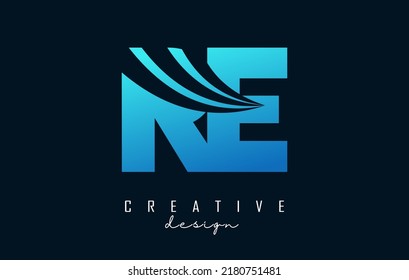 Creative blue letter Re r e logo with leading lines and road concept design. Letters with geometric design. Vector Illustration with letter and creative cuts.
