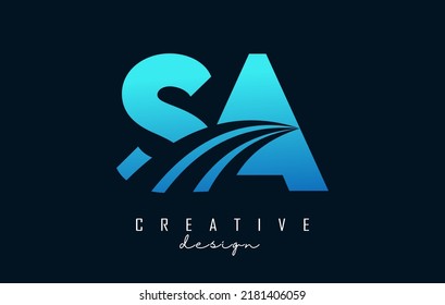 Creative blue letter SA ist ein Logo mit führenden Linien und Straßenkonzeption. Buchstaben mit geometrischem Design. Vektorgrafik mit Buchstaben und kreativen Schnitten.