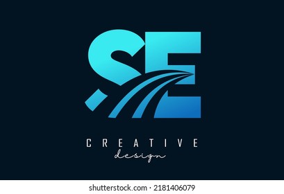 Creative blue letter SE s e logo with leading lines and road concept design. Letters with geometric design. Vector Illustration with letter and creative cuts.