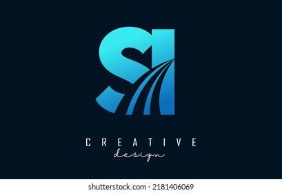 Creative Blue Letter Si s i Logo mit führenden Linien und Straßenkonzeption. Buchstaben mit geometrischem Design. Vektorgrafik mit Buchstaben und kreativen Schnitten.