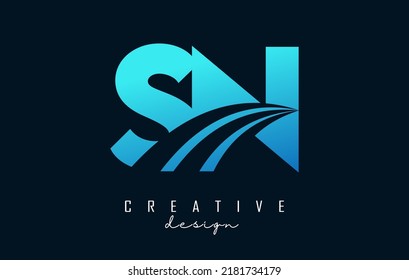 Creative blue letter SN s n logo with leading lines and road concept design. Letters with geometric design. Vector Illustration with letter and creative cuts.