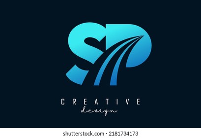 Creative blue letter SP s p logo with leading lines and road concept design. Letters with geometric design. Vector Illustration with letter and creative cuts.